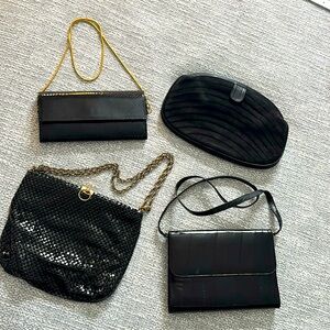 4 Black Clutch Leather Purses - all beautiful, 2 - vintage - 1 Suede- 1 eel.